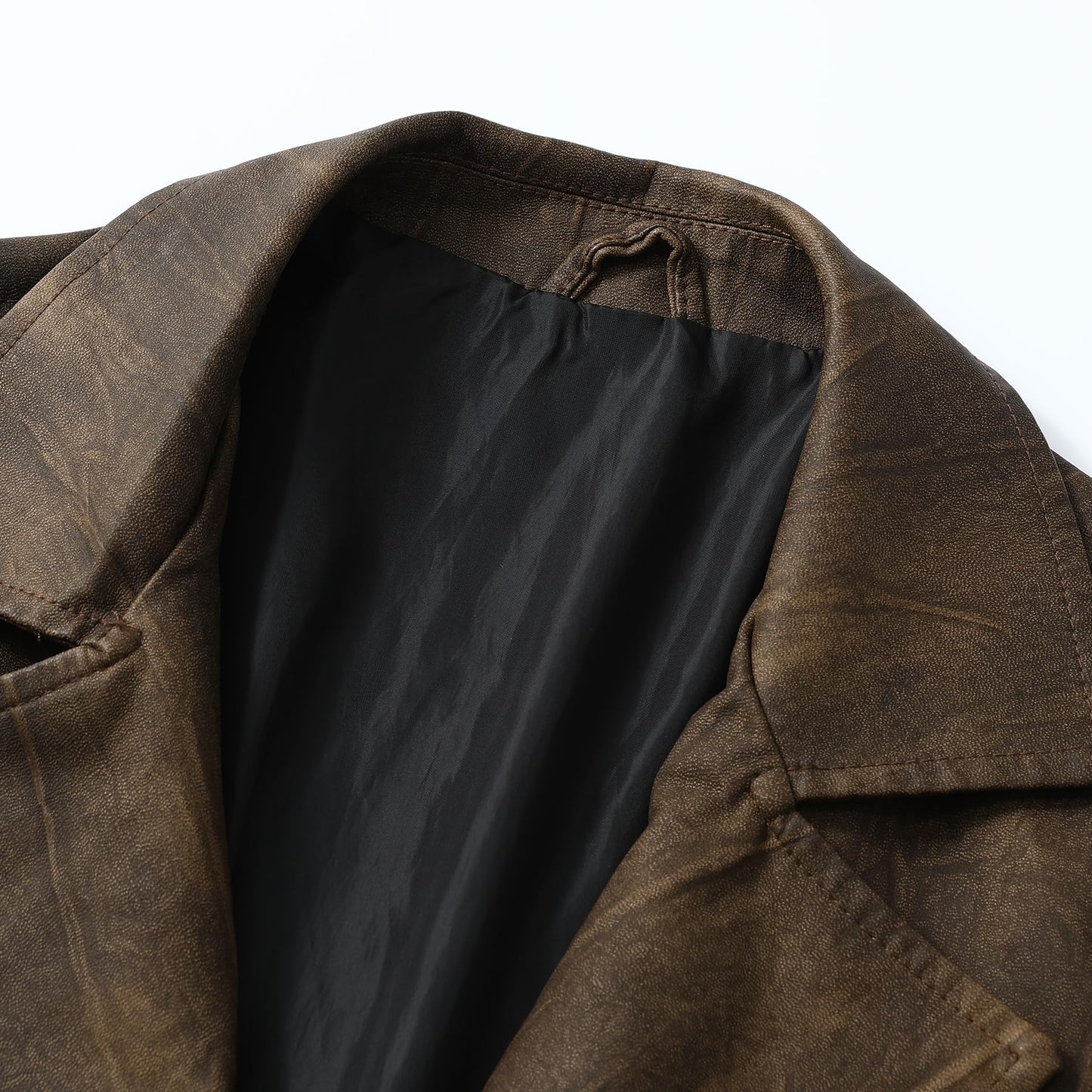 YFFUSHI Men's Vintage Faux Leather Blazer Jacket Brown