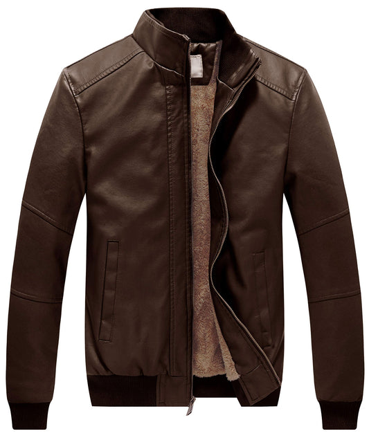 WenVen Men's Faux Leather Jacket Punk Motorcycle Slim Fit Outerwear Brown XL