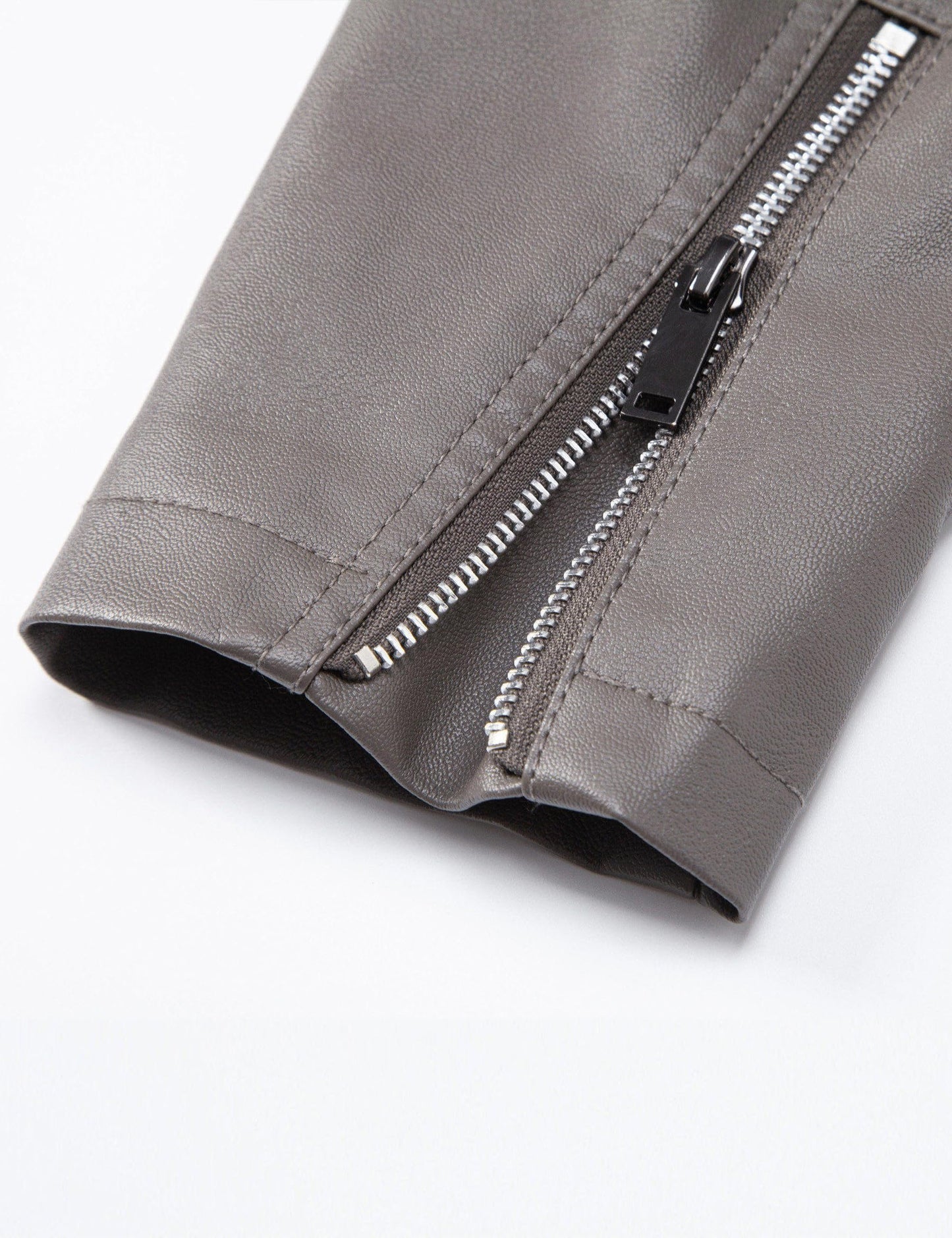 Grey Leather Jacket Men Faux Leather Motorcycle Stand Collar Biker Coat L