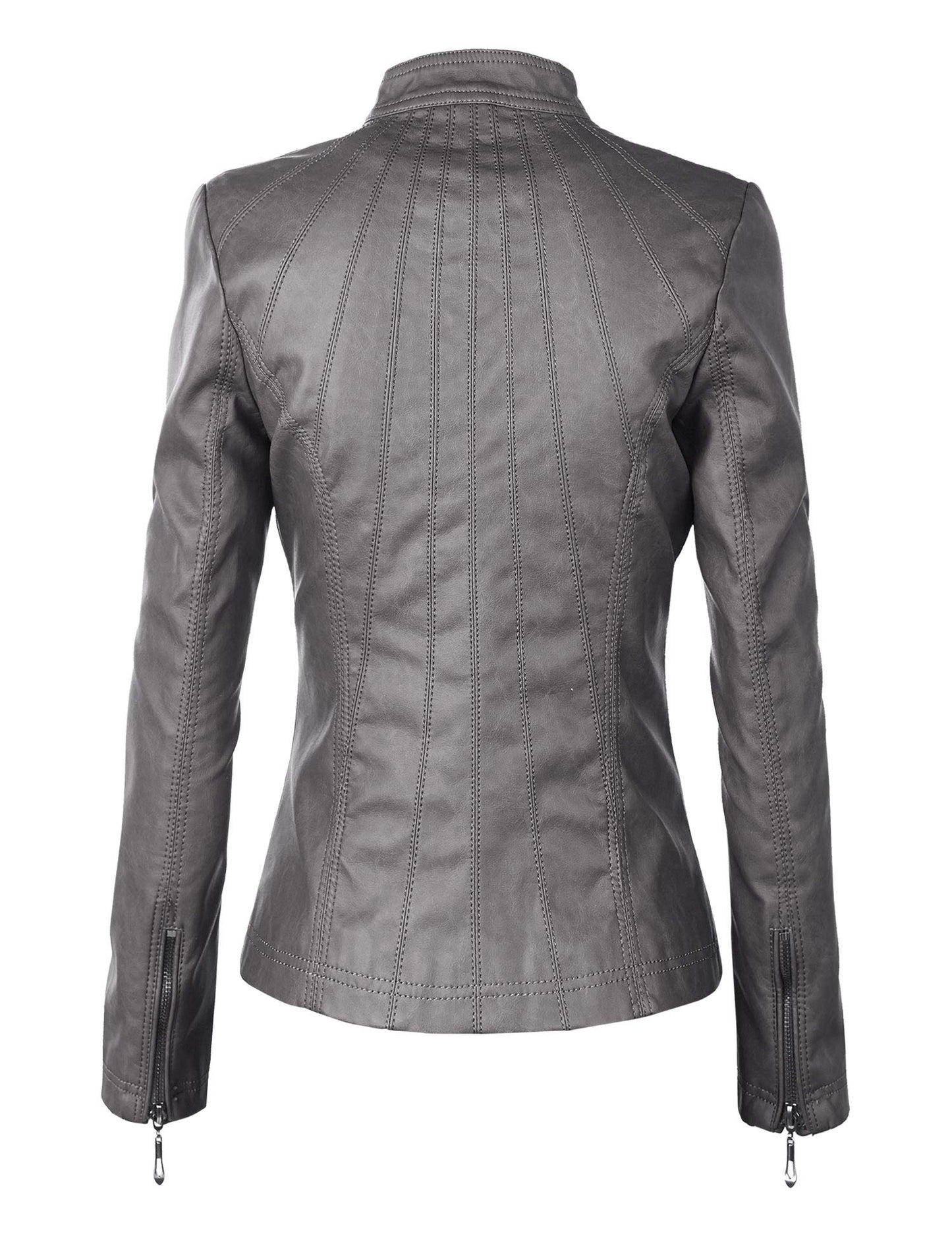 Lock and Love LL WJC877 Womens Panelled Faux Leather Moto Jacket M Grey
