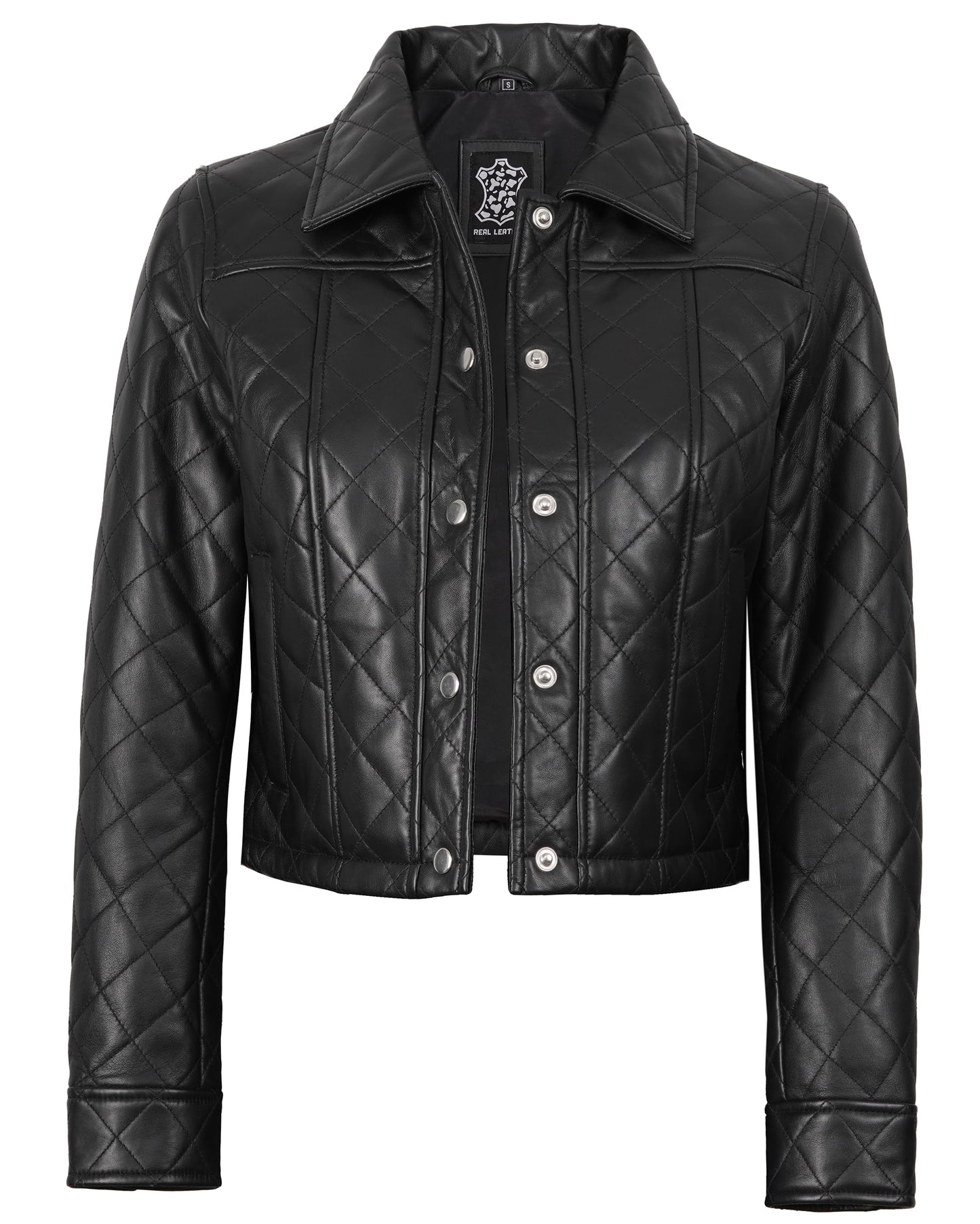 Decrum Disc Leather Jackets for Women - Short Women Leather Jacket | [1329983] Slvia Qultd Crop, M