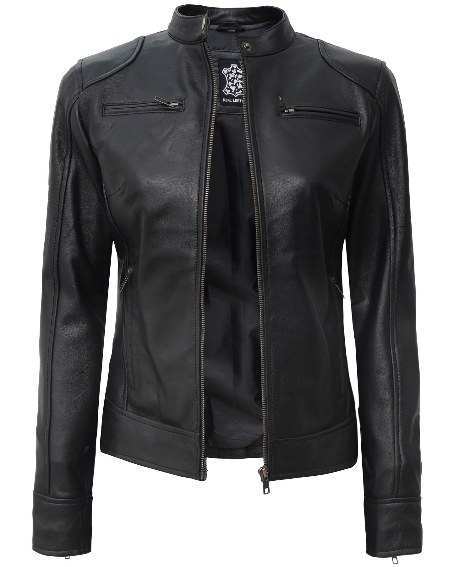 Decrum Black Womens Lambskin Leather Motorcycle Jacket | [1313763] Ddge Black, M