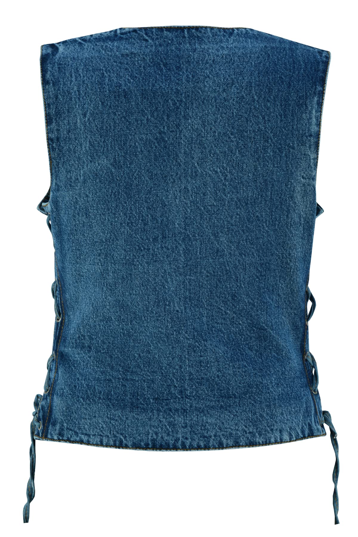 Vance Leather Women's Blue V-Neck Denim Motorcycle Vest, Classic Biker Riding Vest with Side Laces & Dual Interior Pockets (Blue, M)
