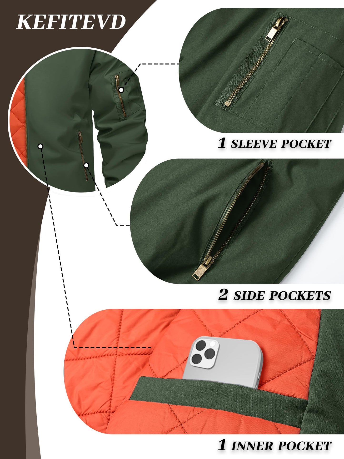 KEFITEVD Men's Bomber Jackets Windbreaker Warm Full Zip Coats Army Green XL