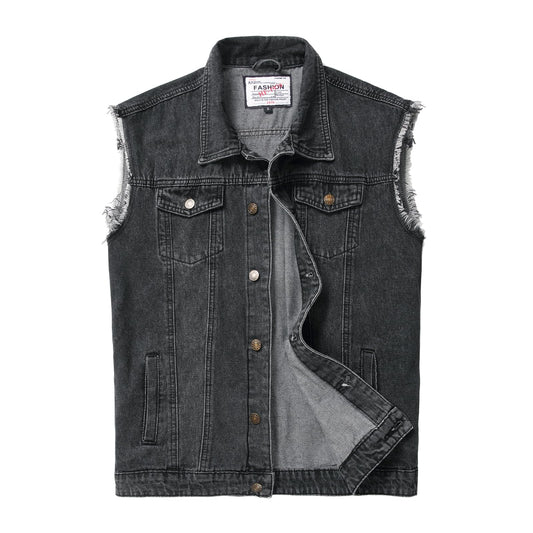 Ginsiom Men's Denim Vest,Sleeveless Jean Jacket Ripped Stretchy Distressed Battle Vest for Men Sleeve Less Outerwear(938Grey,M)
