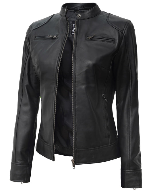 Blingsoul Womens Genuine Leather Jacket | [1313763] Dodge Black, M