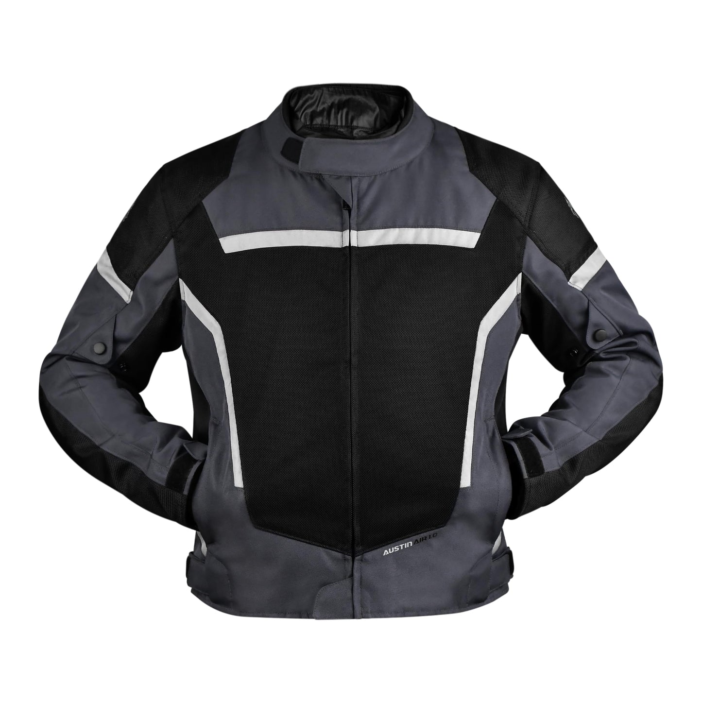 ADLER PRODUCTS Motorcycle Jacket for Men, AUSTIN AIR 1.0 Mesh Motorcycle Armor Jacket, CE Certified With Detachable Rain Liner (US, Alpha, X-Large, Regular, Regular, Gray)