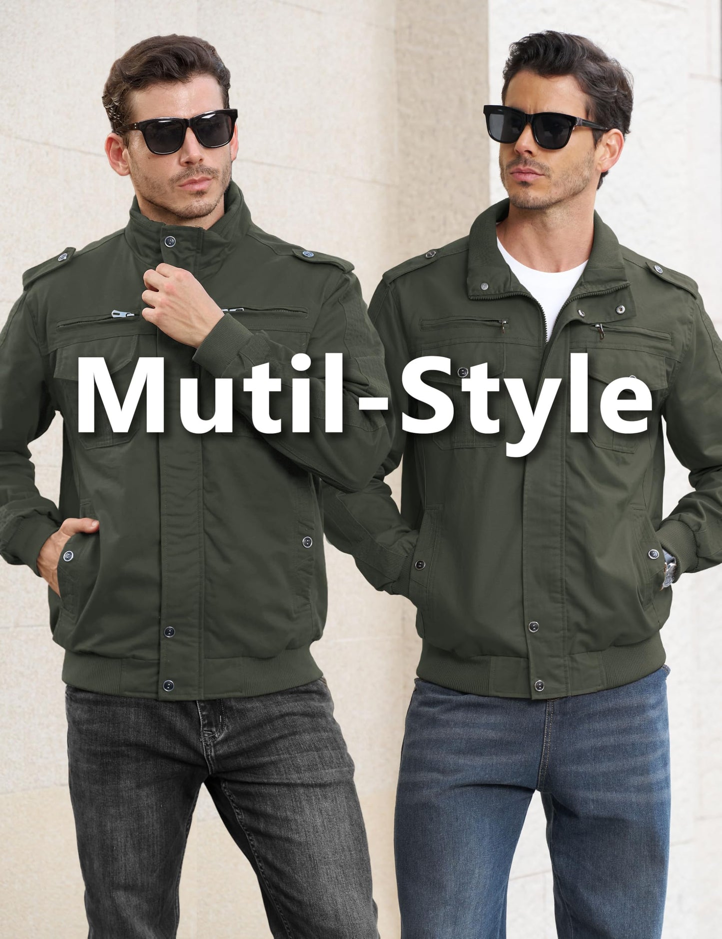 EKLENTSON Mens Military Flight Jackets Winter Light Workwear Army Green L