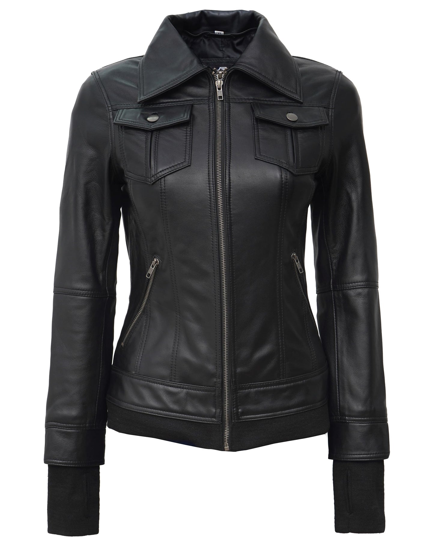 Decrum Leather Motorcycle Jacket Women - Women's Leather Jacket | [1309194] Betty Black, L