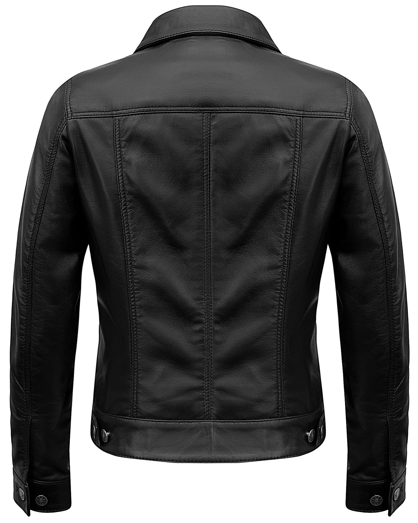 UrbanFocal Stylish Black Leather Jacket Women - Real Lambskin Button Down Women's Leather Jackets | [101007206] F.Trucker Black, 2XL