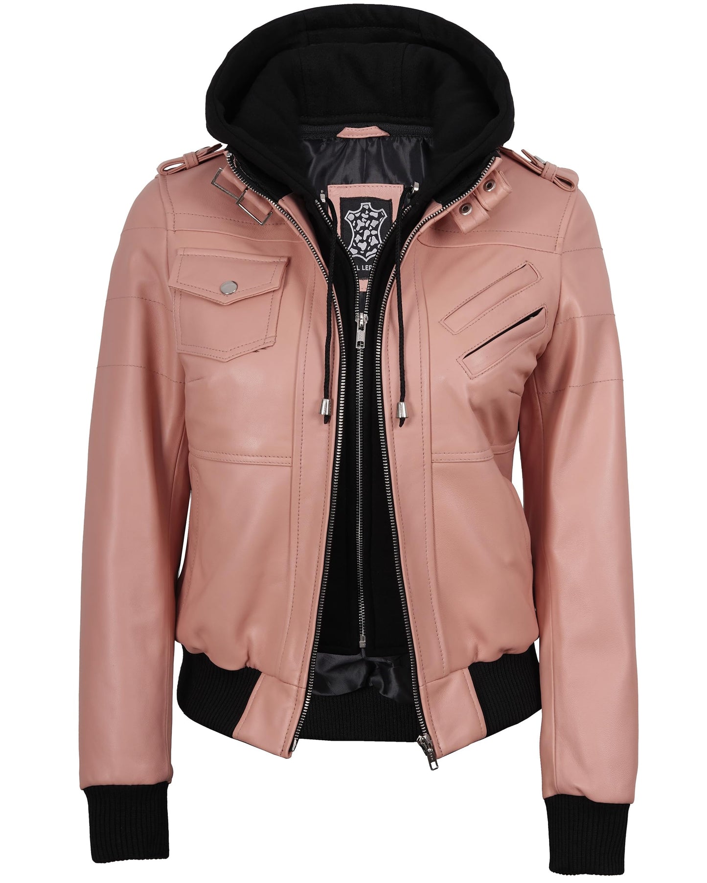 Decrum Disc Pink Leather Jacket Women - Womens Bomber Jacket | [1327015] Edinburgh Pink, XL