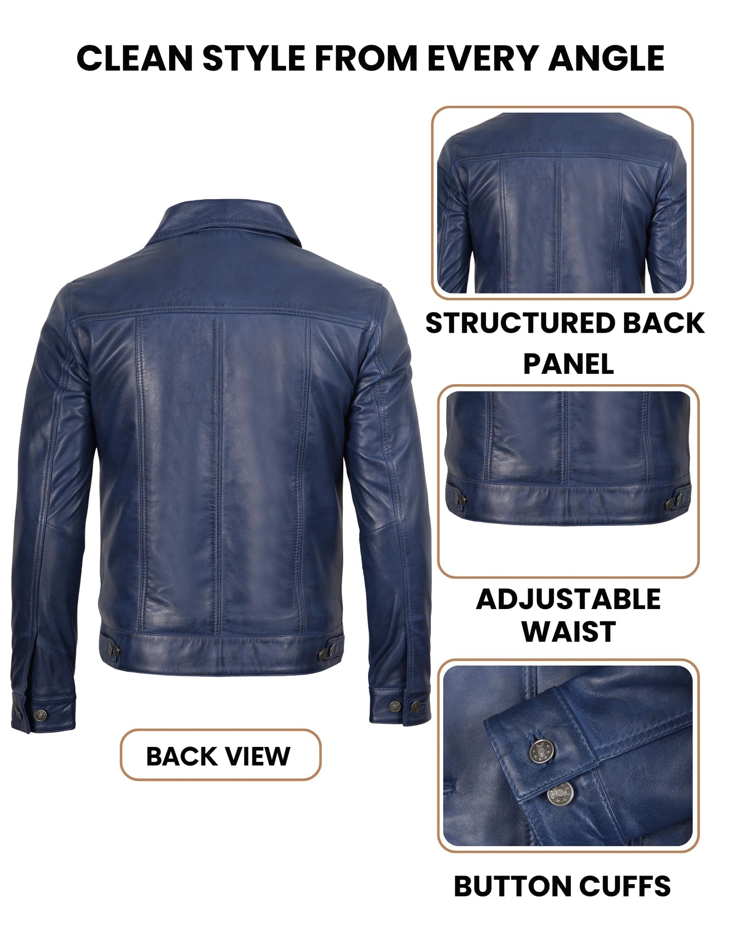 Decrum Men's Leather Jackets Shirt Vintage Collar | [1107333] Blue Frnando, M