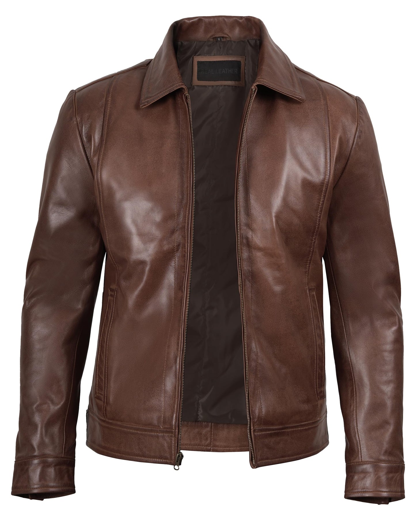 fjackets Mens Leather Jacket - Real Leather Jackets For Men - Motorcycle Leather Jacket Men Wiiick Cognac |[1100375], XL
