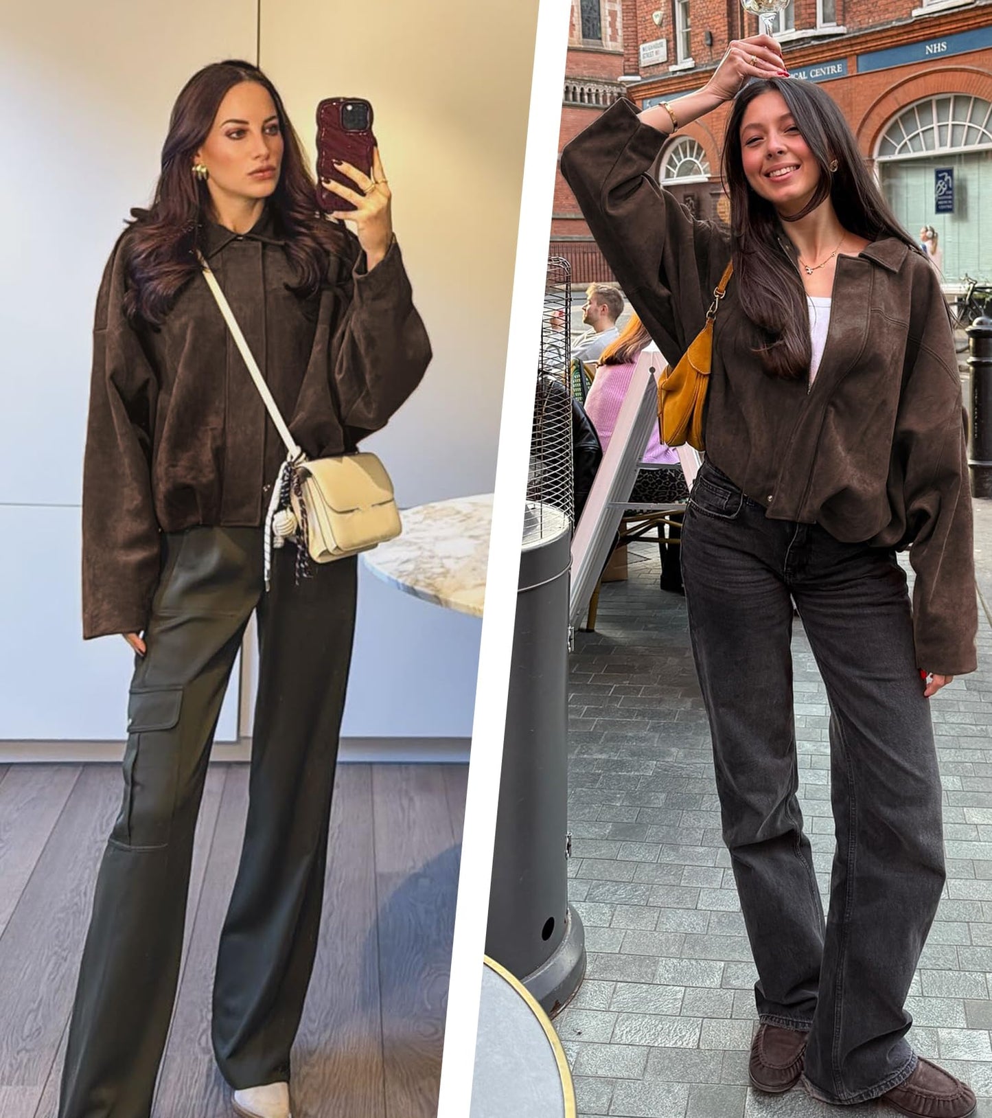 Bnigung Womens Faux Suede Bomber Jacket Casual Lapel Pilot Cropped Coat Oversized Motorcycle Jackets 2025 Outerwear(Coffee-M)