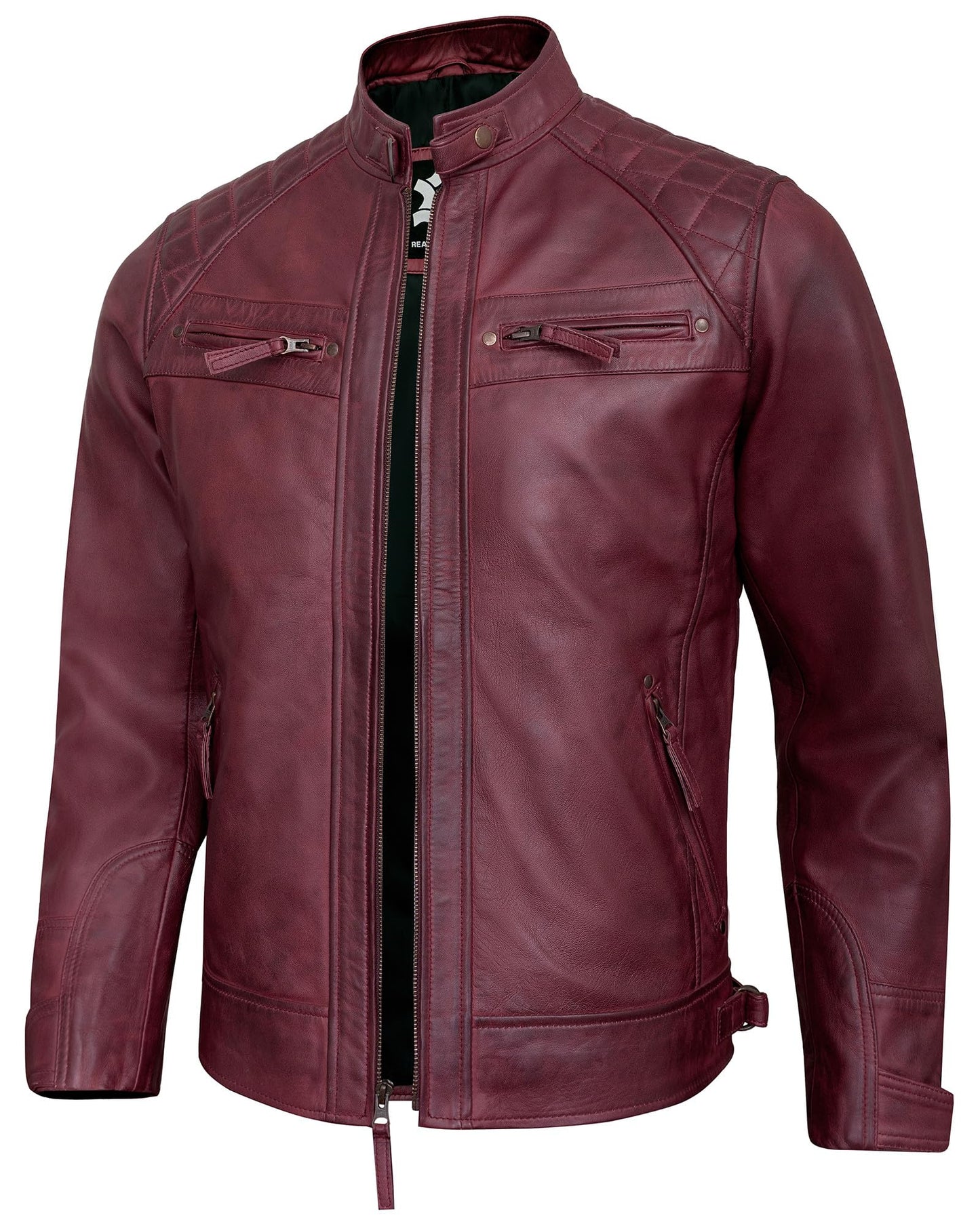 UrbanFocal Leather Jacket Men - Mens Maroon Leather Jackets | [101000403] Diamond1 Maroon, M