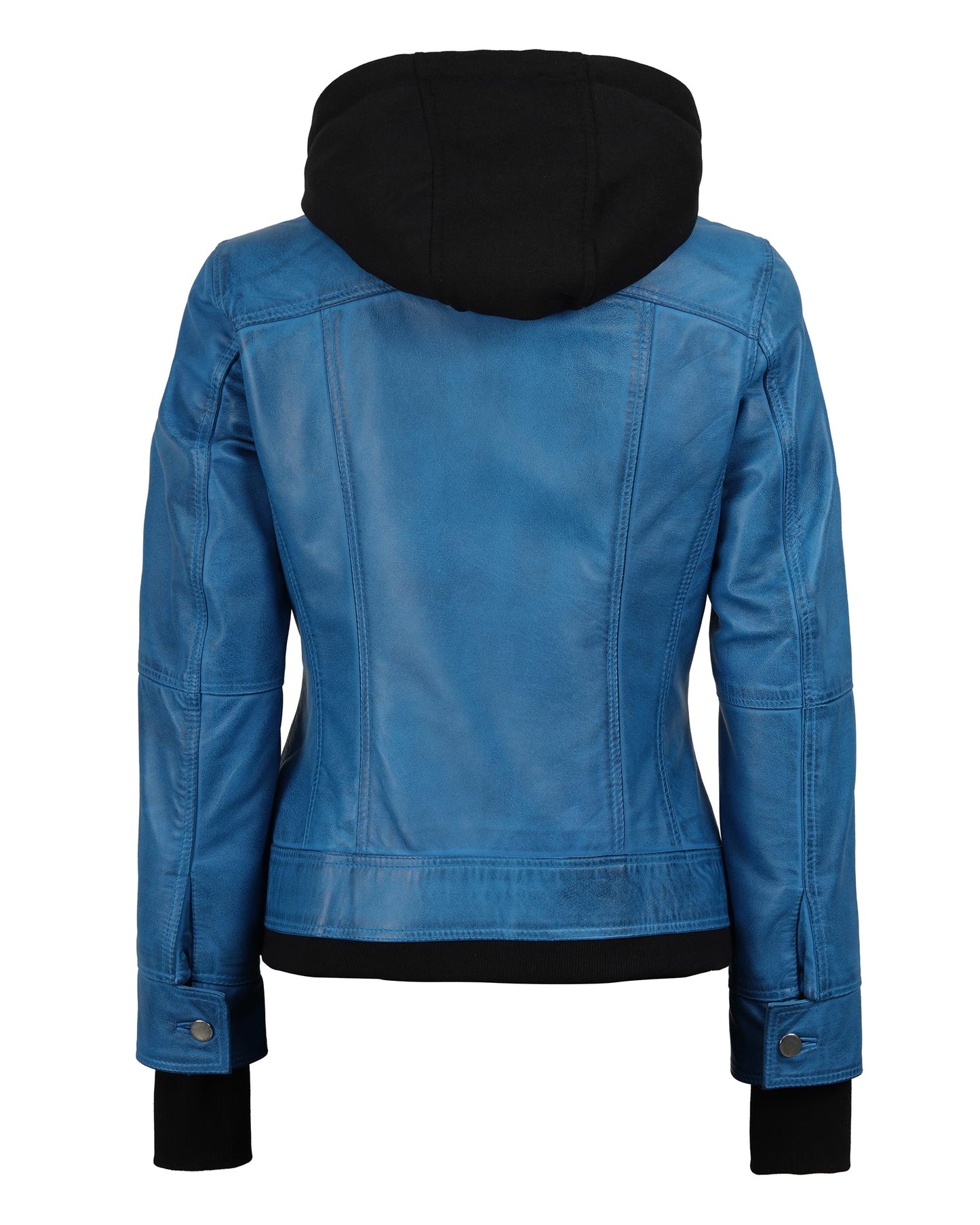Blingsoul Womens Real Leather Jacket With Hood | [1332243] Betty Vivid Blue, M