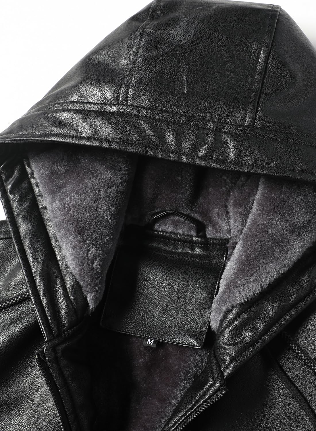 FANARCHER Men’s Faux Leather Jacket Fleece Padded Bomber Motorcycle Jacket with Hood