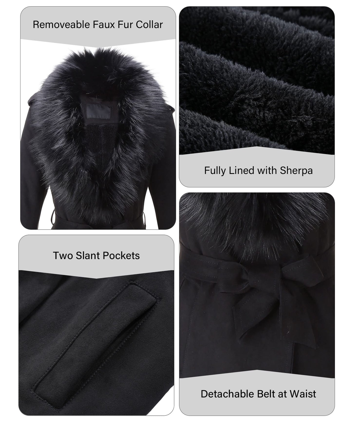 Bellivera Women's Faux Suede Leather Jackets Outwear Fleece Lined Coat Leather FF20 Black L