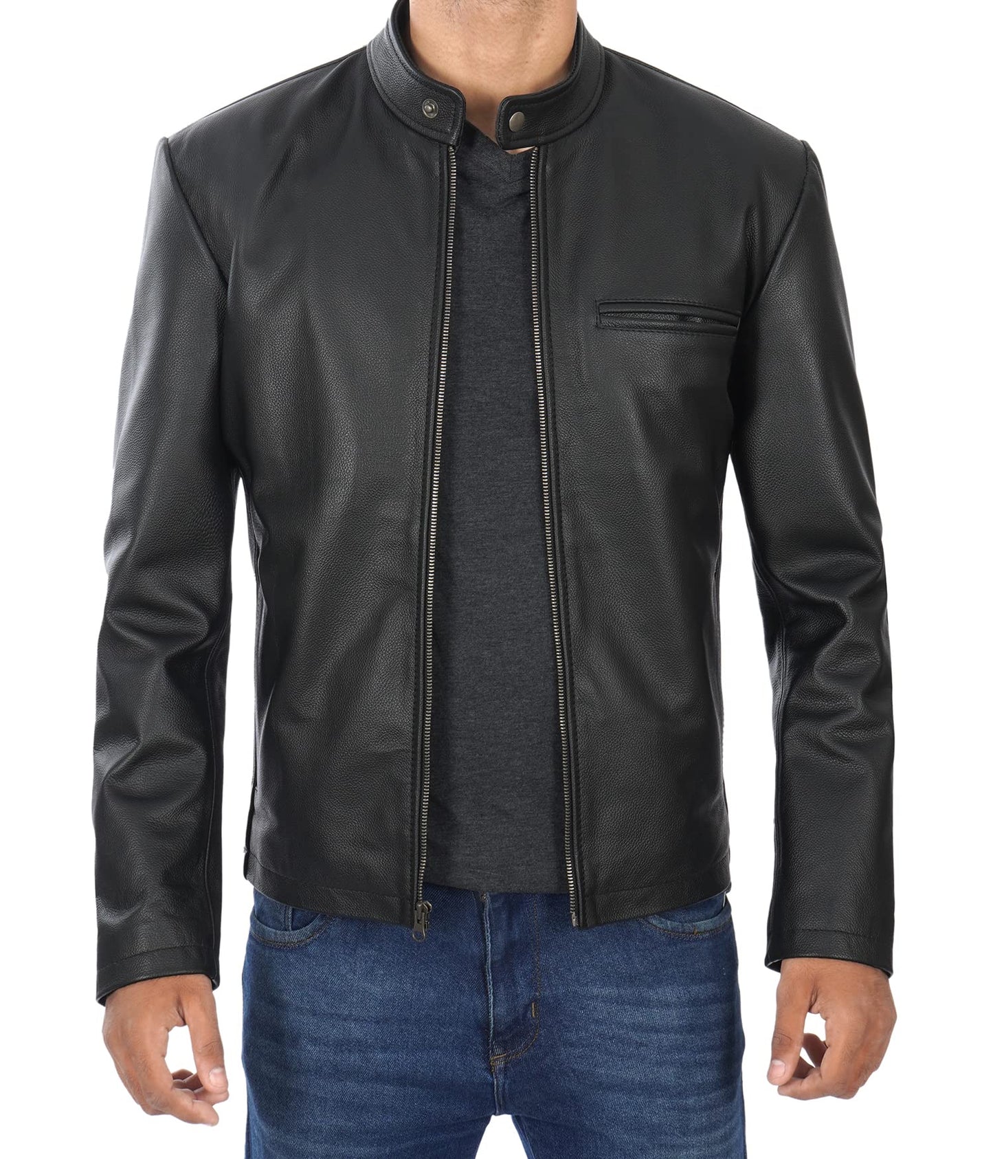 Decrum Disc Men's Leather Jacket - Leather Jacket Men | [12315272] Ricardo Blck Cowhide, S