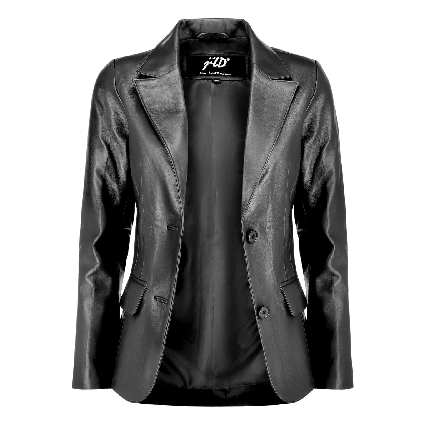 Jild Classic 2-Button Lambskin Leather Blazer Women - Casual Coat Long Sleeves Suit Style Leather Jacket Women (LC-BLK-M)