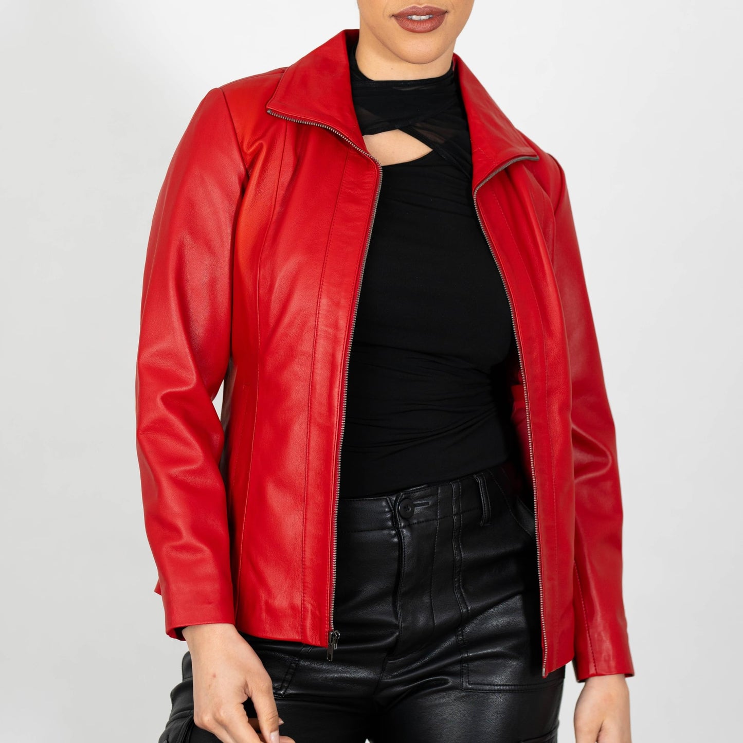 BRICK LANE Timeless Design Leather Jacket for Women | Genuine Lamb Nappa Leather Jacket (US, Alpha, Small, Regular, Regular, Red)