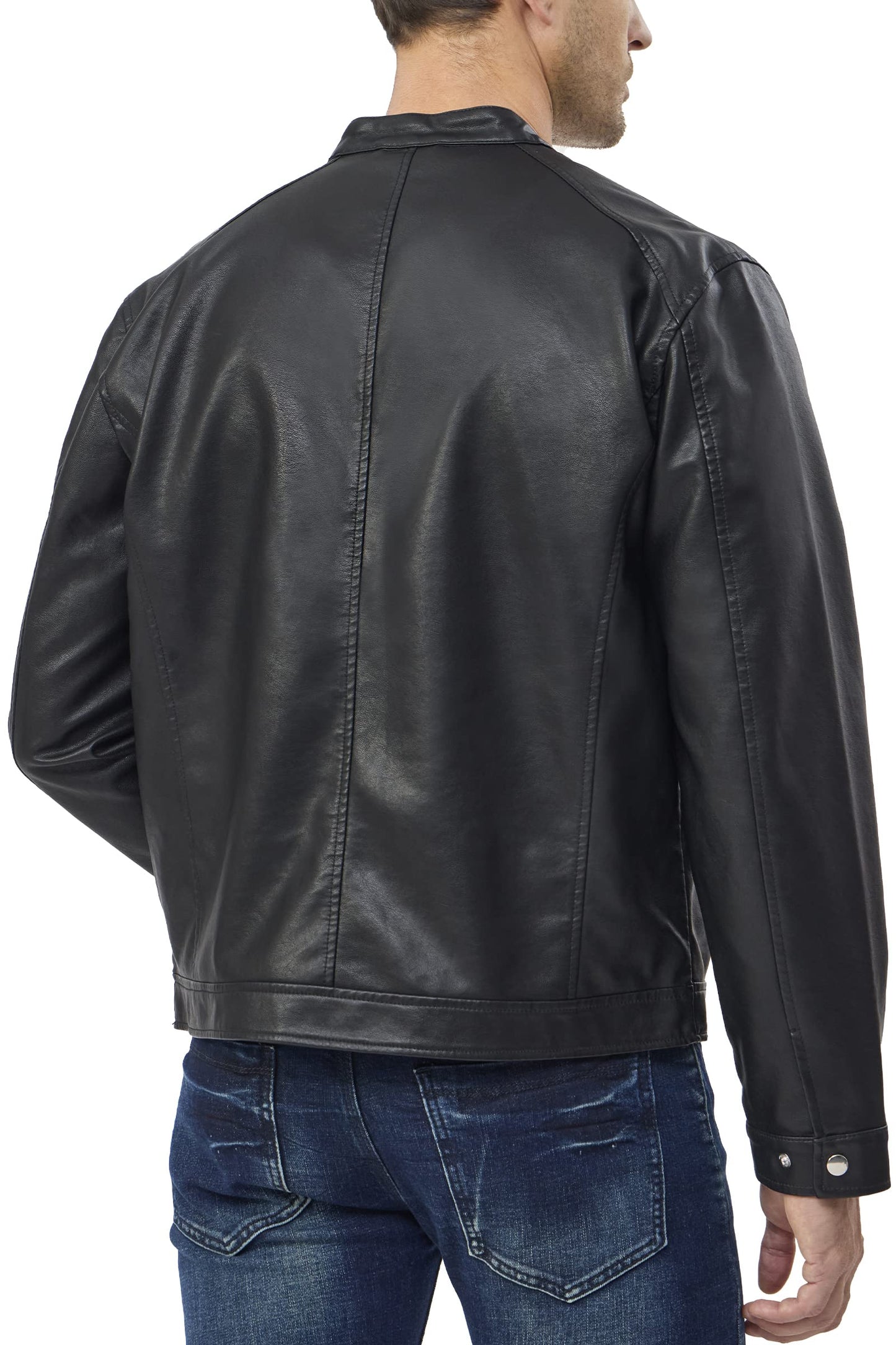 Fahsyee Faux Leather Jacket Men - Black Bomber Jackets Motorcycle Stand Collar Lightweight Zip-Up Slim Fit Biker Coat S