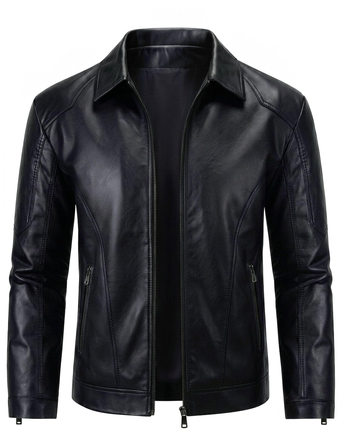 Zbrandy Mens Leather Jacket Faux Leather Motorcycle Jackets Turn Down Collar Biker Coat Outwear Black M