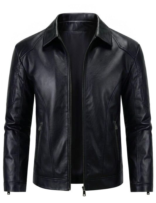 Zbrandy Mens Leather Jacket Faux Leather Motorcycle Jackets Turn Down Collar Biker Coat Outwear Black M