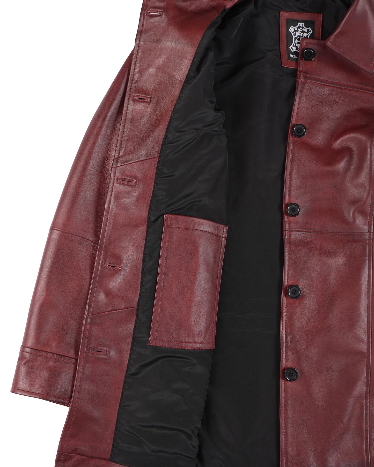 Blingsoul Real Lambskin Long Vintage Leather Jacket | [1326853] Kandis Maroon, M