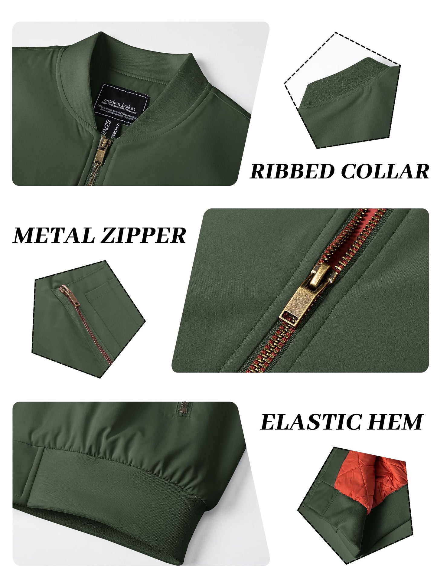 KEFITEVD Men's Bomber Jackets Windbreaker Warm Full Zip Coats Army Green XL