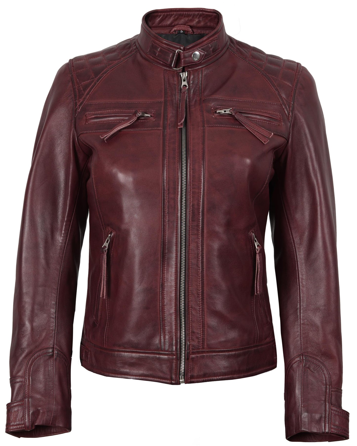 Decrum Burgundy Leather Jacket - maroon leather jacket | (N2) [1315914] Diamnd1 Burgundy, L