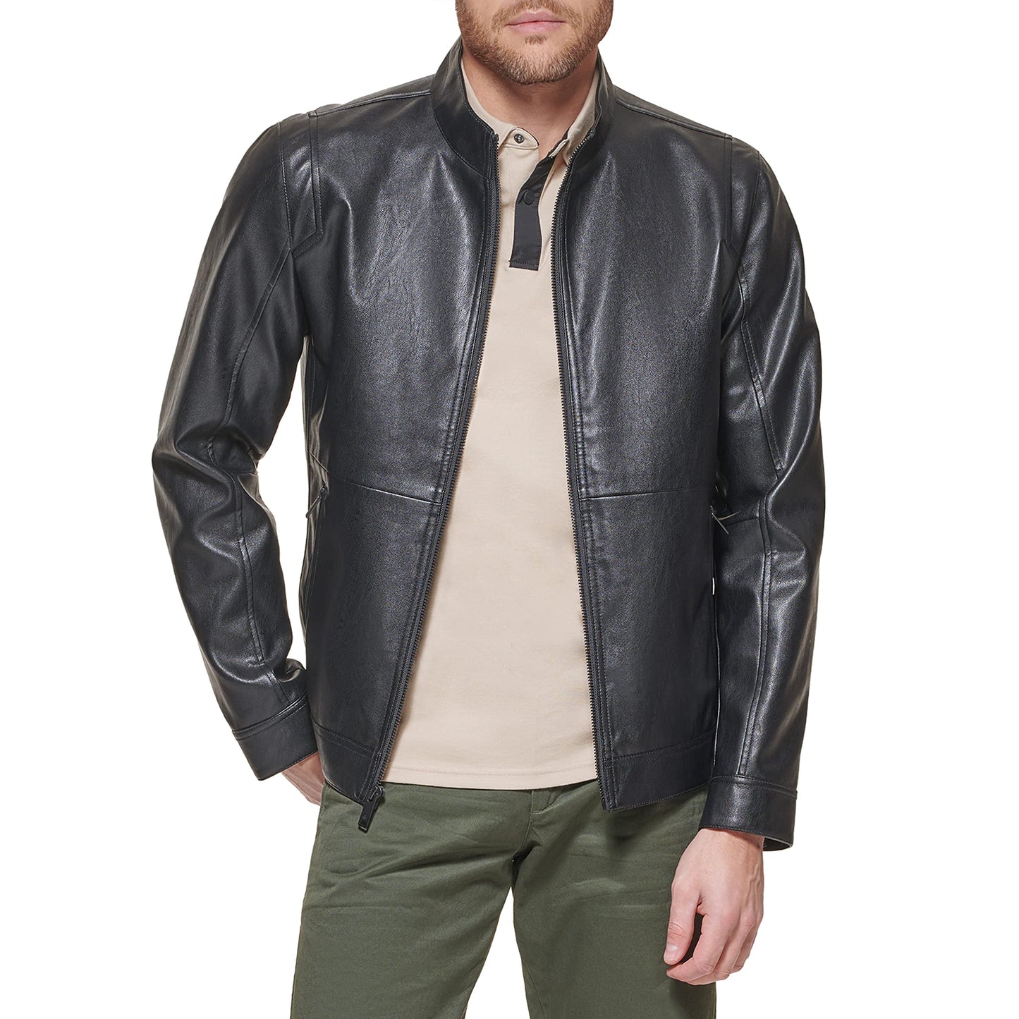 Dockers Men's The Dylan Faux Leather Racer Jacket, black, X-Large