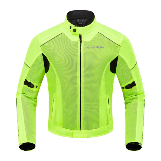 Burjosy Mesh Motorcycle Jacket for Men, Summer Motorbike Biker Jacket, Reflective Lightweight Breathable Riding Jacket Protective Gear Armored
