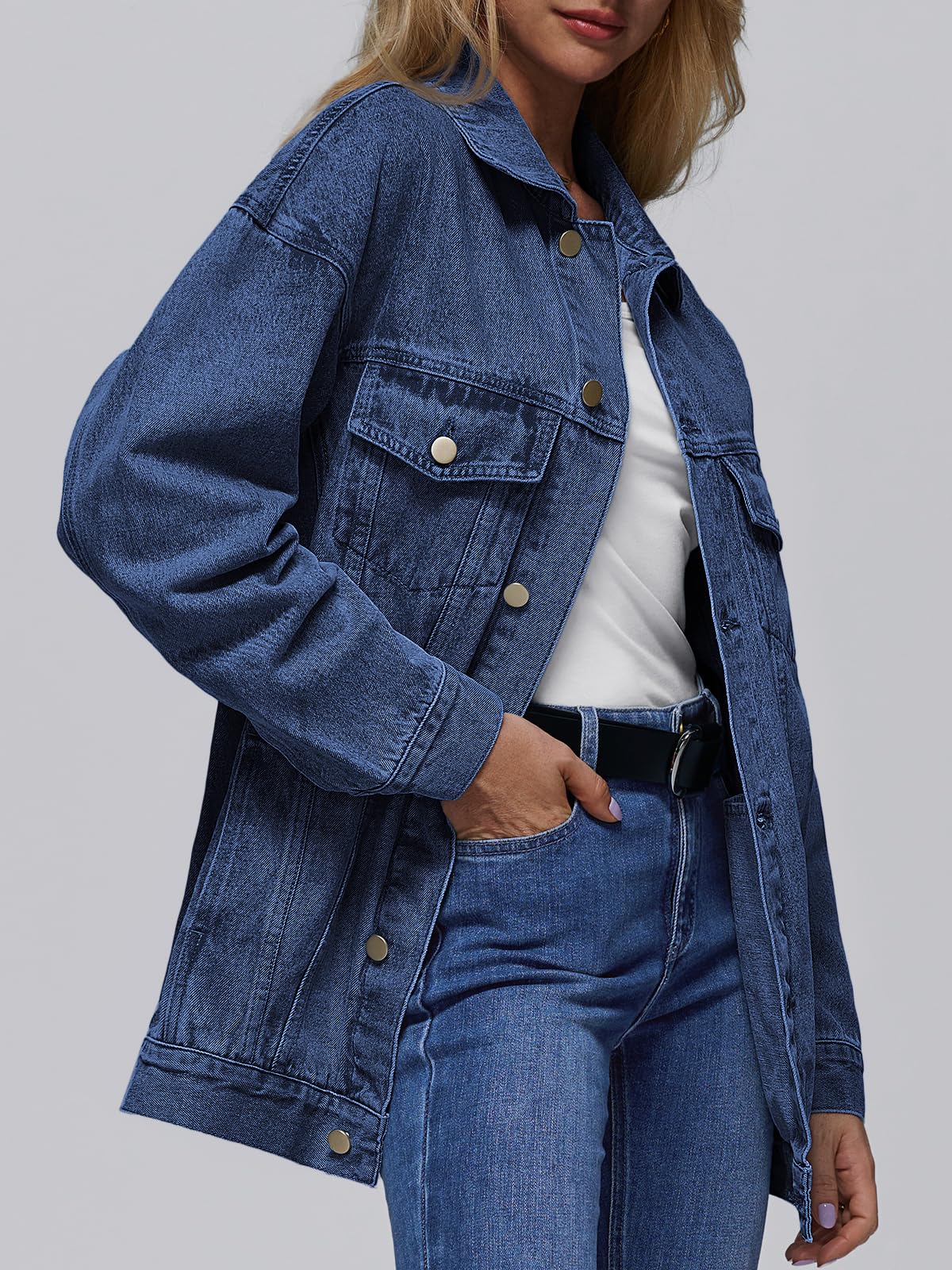 AUTOMET Women's Button Down Oversized Jeans Jacket with Pockets