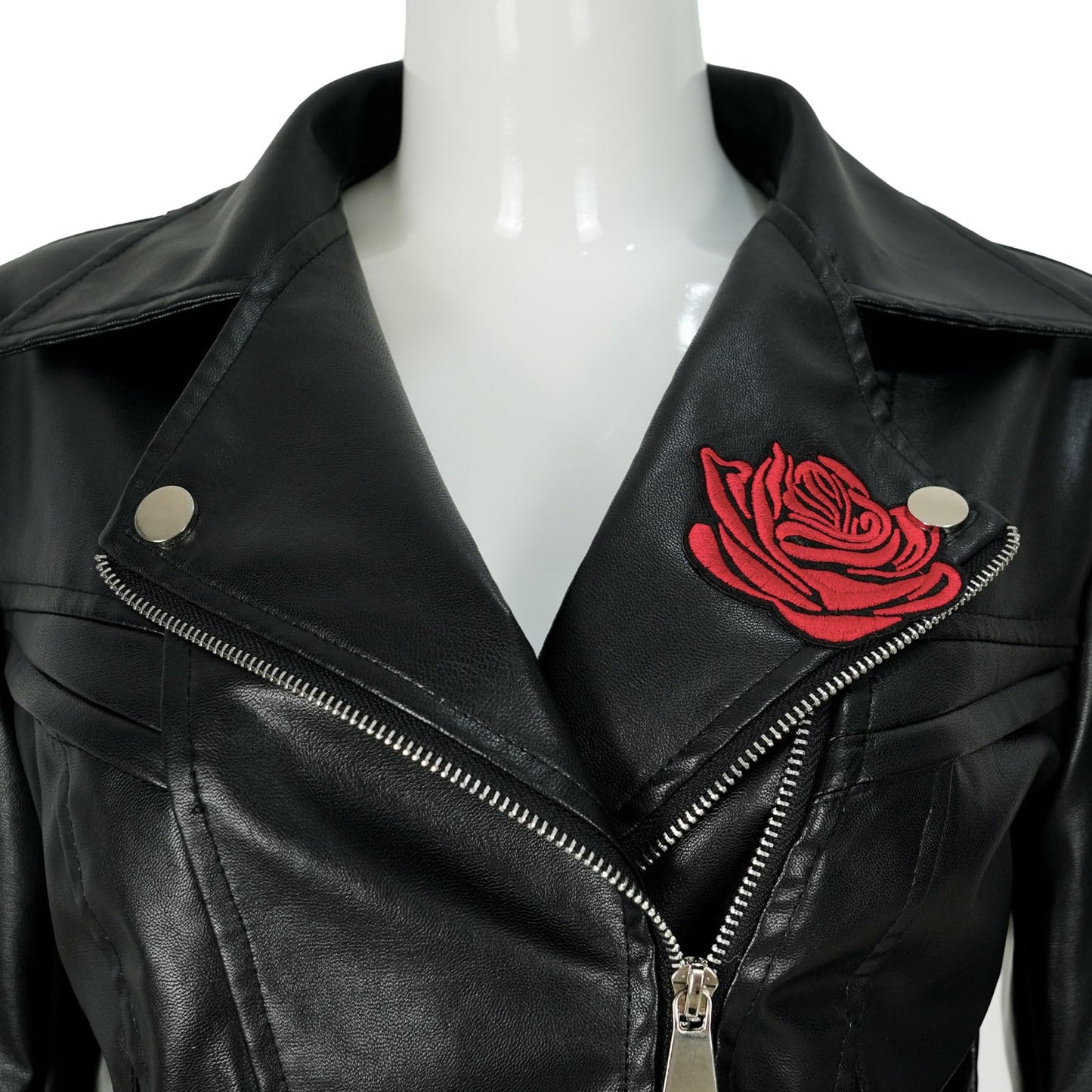 NEKIFUI Women's faux leather lace moto jacket with Peplum rose vintage riding coat(Z3526,3XL)
