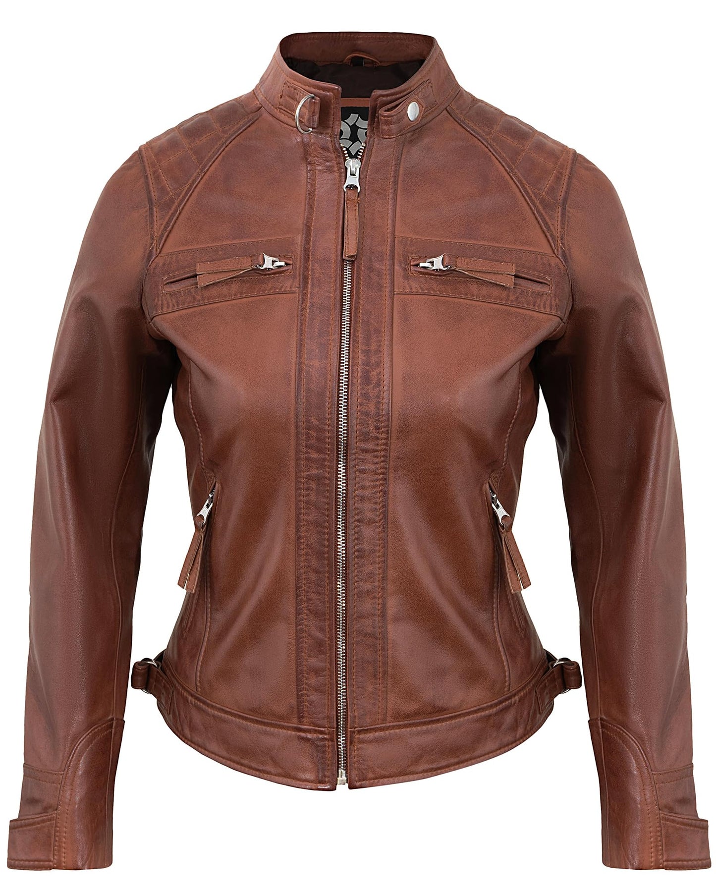 UrbanFocal Quilted Womens Leather Jacket Brown | [101003703] D1 Cgnc, M