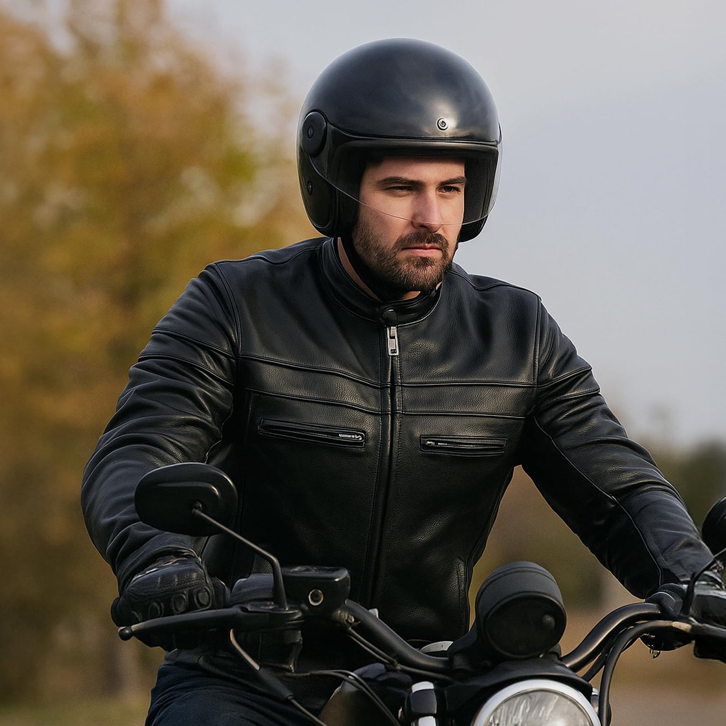 Daniel Smart Men Motorcycle Black Leather Jacket Mandarin Collar Biker Leather Jacket with inside pockets