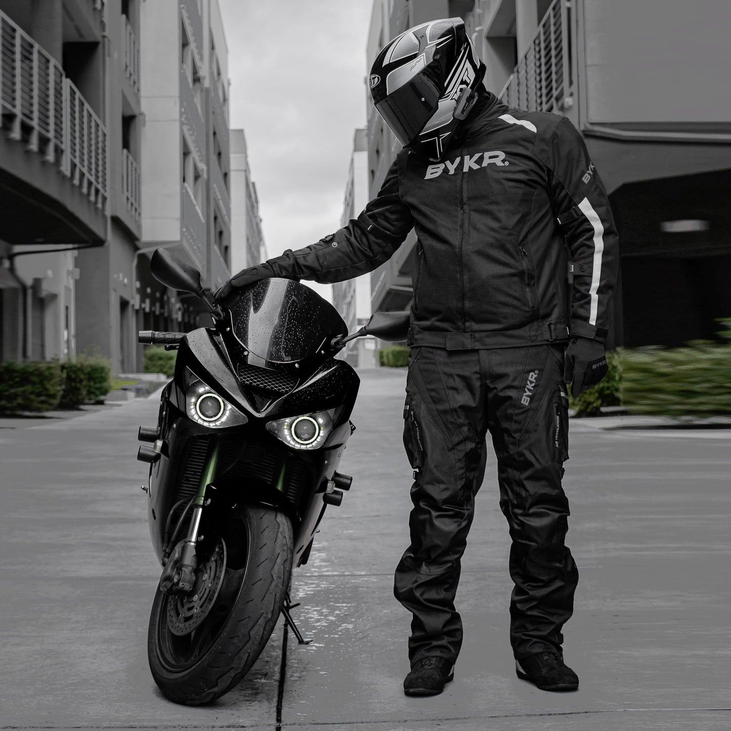 BYKR Mesh Motorcycle Jacket For Men Dual Sports Adventure Breathable Air Racing Bikers Riding Powersports Protective Motorbike Jackets Enduro CE Armored Black XL