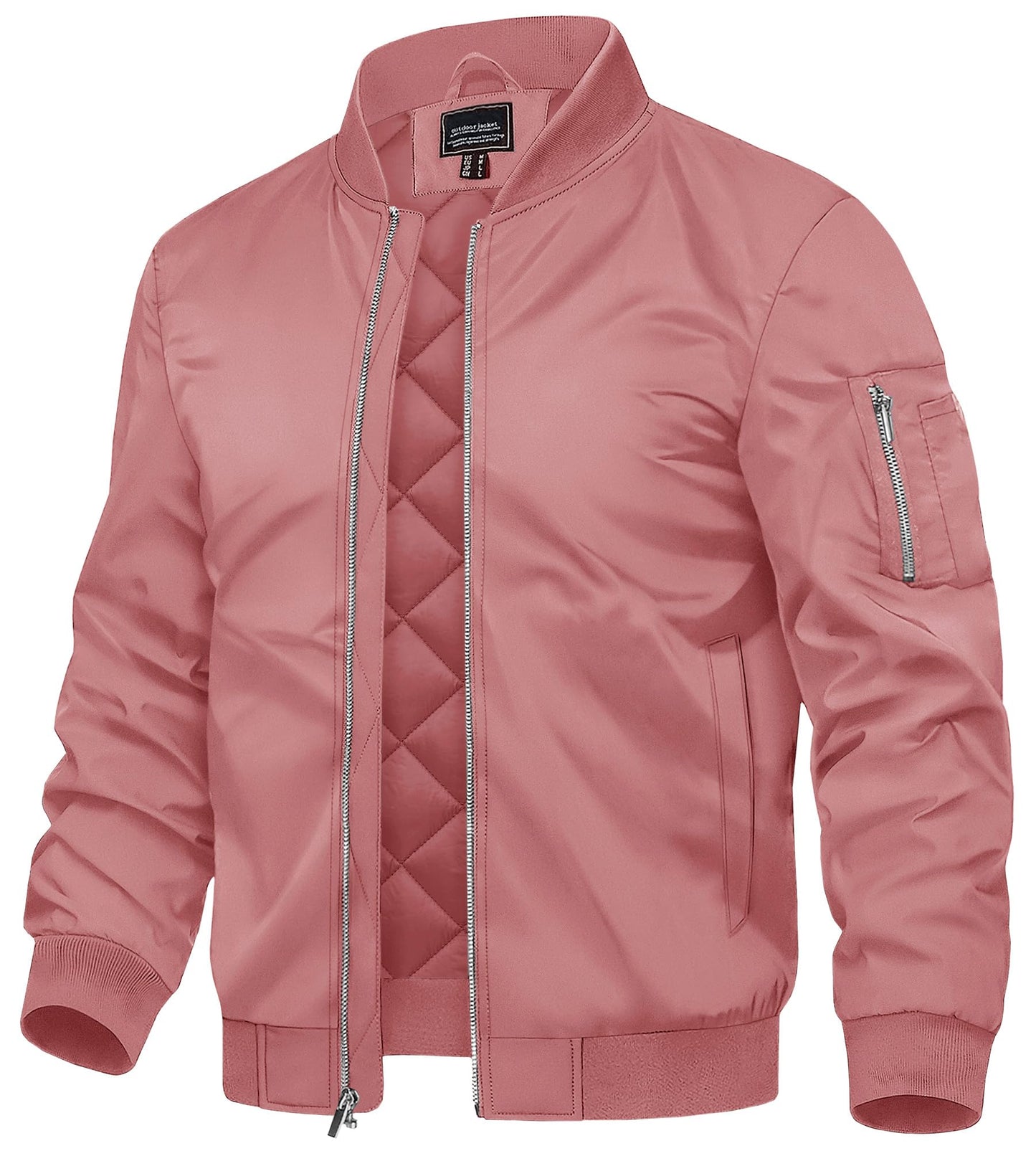 TACVASEN Men's Bomber Jackets Thermal Quilted Jacket Water Resistant Warm Winter Coats GrayPink XL