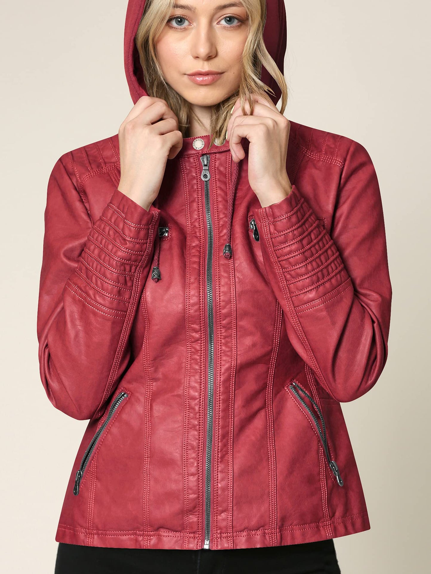 MBJ WJC663 Womens Removable Hoodie Motorcyle Jacket M RED