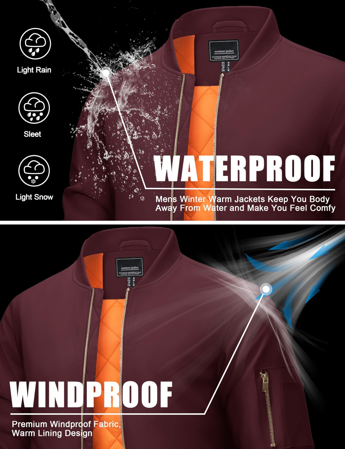 CRYSULLY Mens Fall Winter Light Bomber Jacket Casual Daily Outer Coats