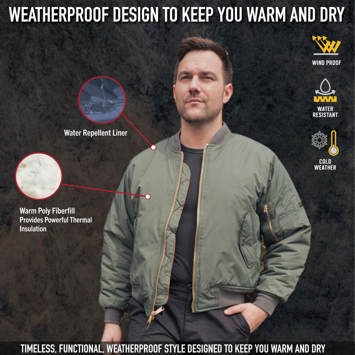 Rothco MA-1 Flight Jacket – Iconic Bomber Style Cold Weather Coat Windbreaker, Black, M