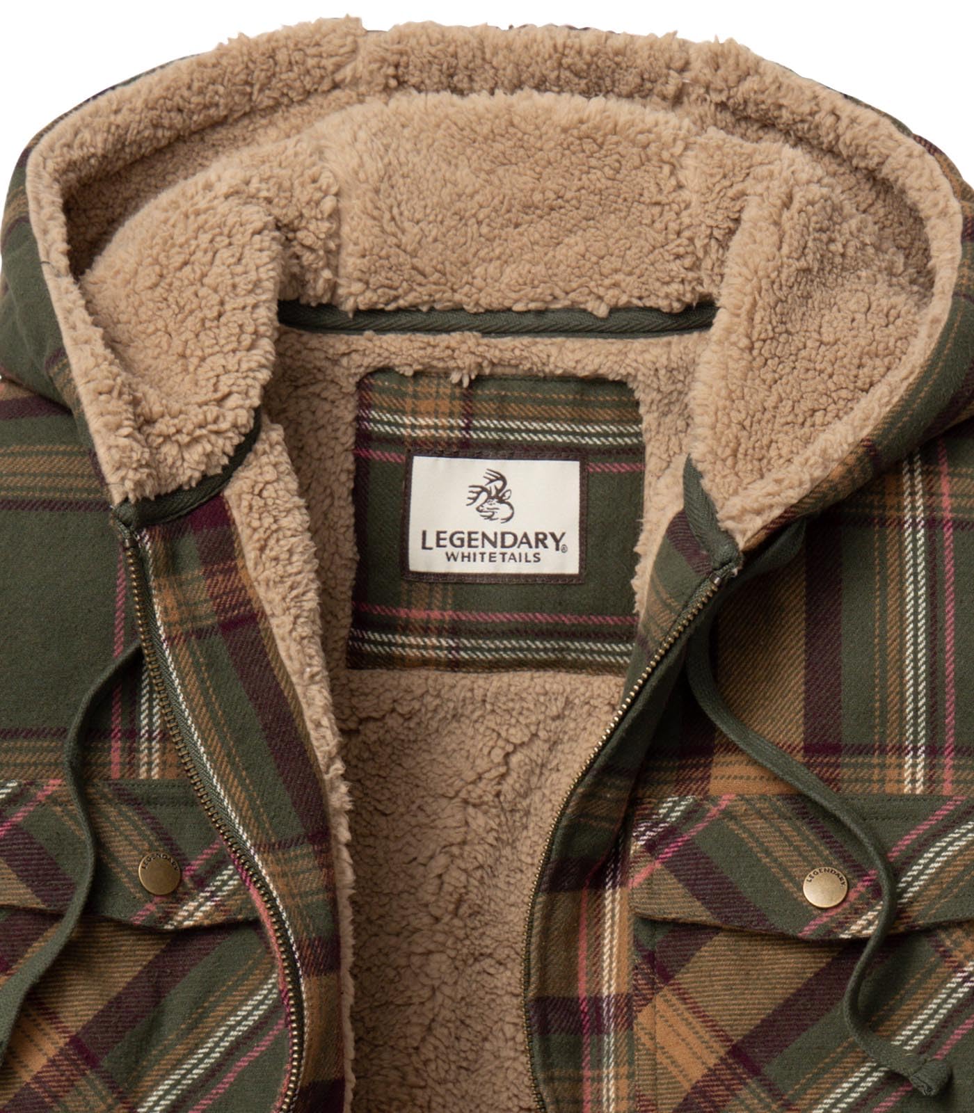 Legendary Whitetails Womens Hooded Shacket Berber Lined Shirt Jacket, Mossy Meadows, XL