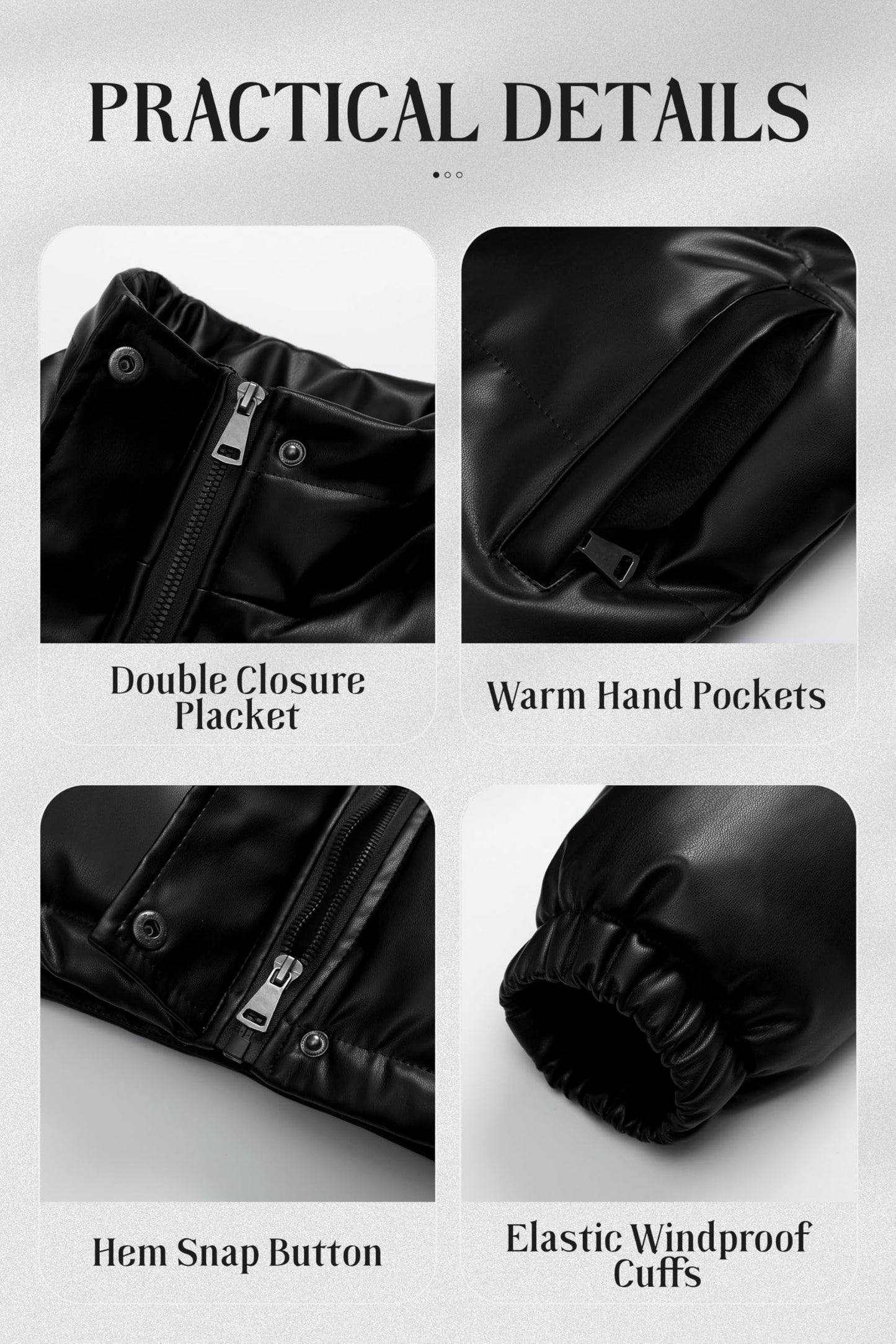 Chrisuno Women Puffer Jacket Windproof Motorcycle Leather Winter Jackets Women's Casual Short Stylish Faux-Leather Bubble Coat Black M