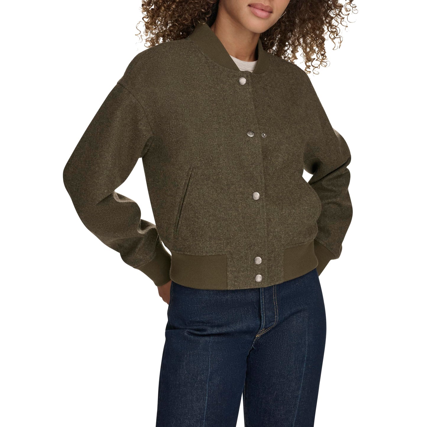 Levi's Women's Varsity Bomber Jacket, Olive Wool Blend, Medium