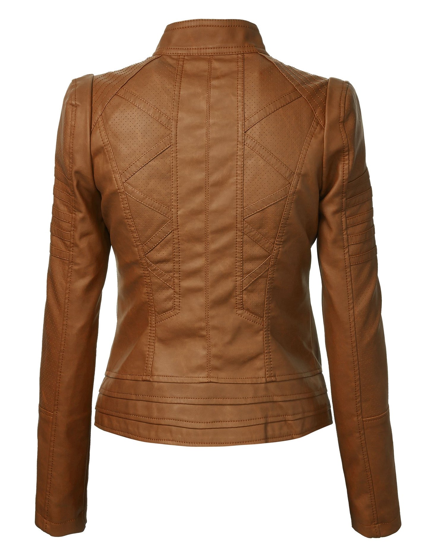 LL WJC746 Womens Vegan Leather Motorcycle Jacket M CAMEL