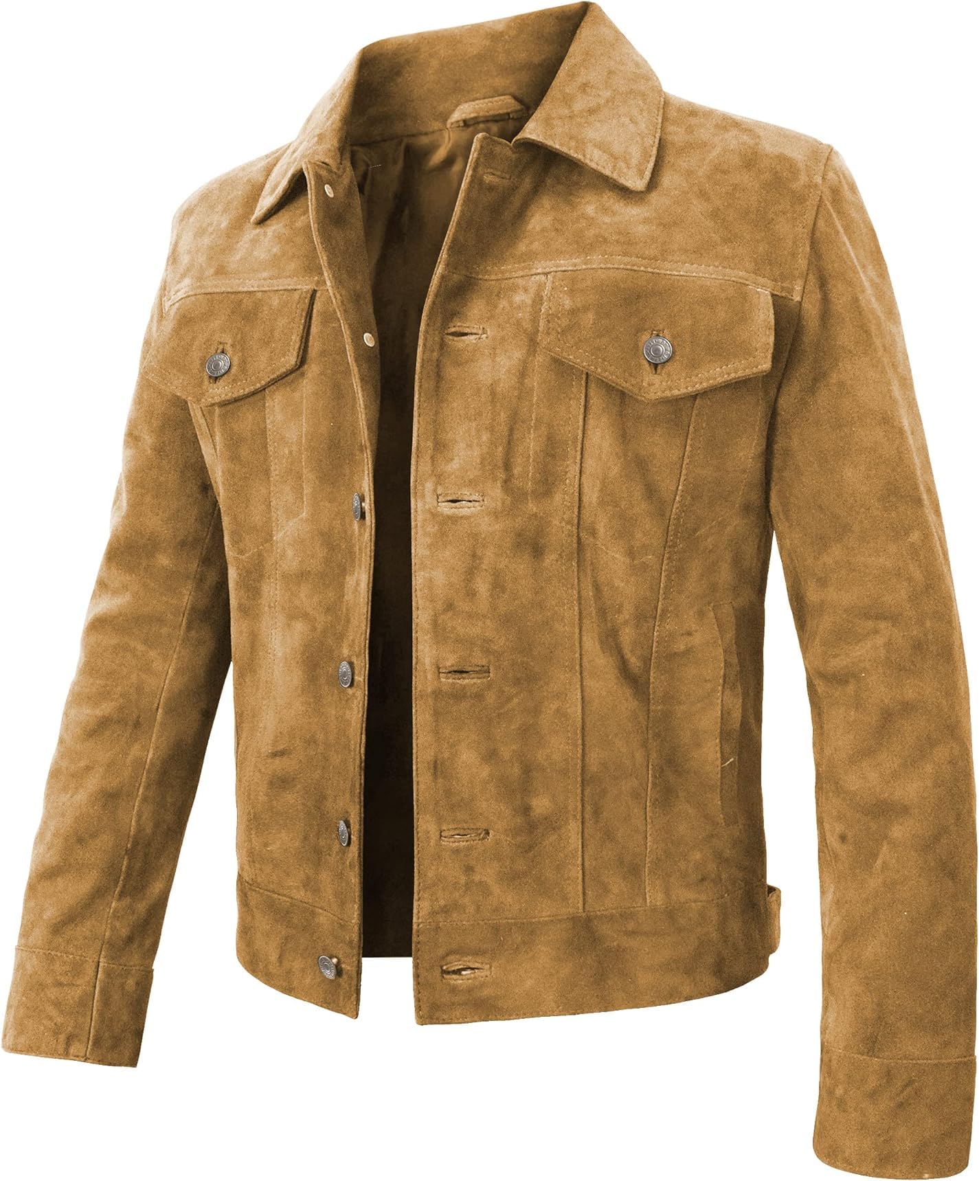 LP-FACON Mens Trucker Brown Suede Western Style Cowboy Leather Jacket XL