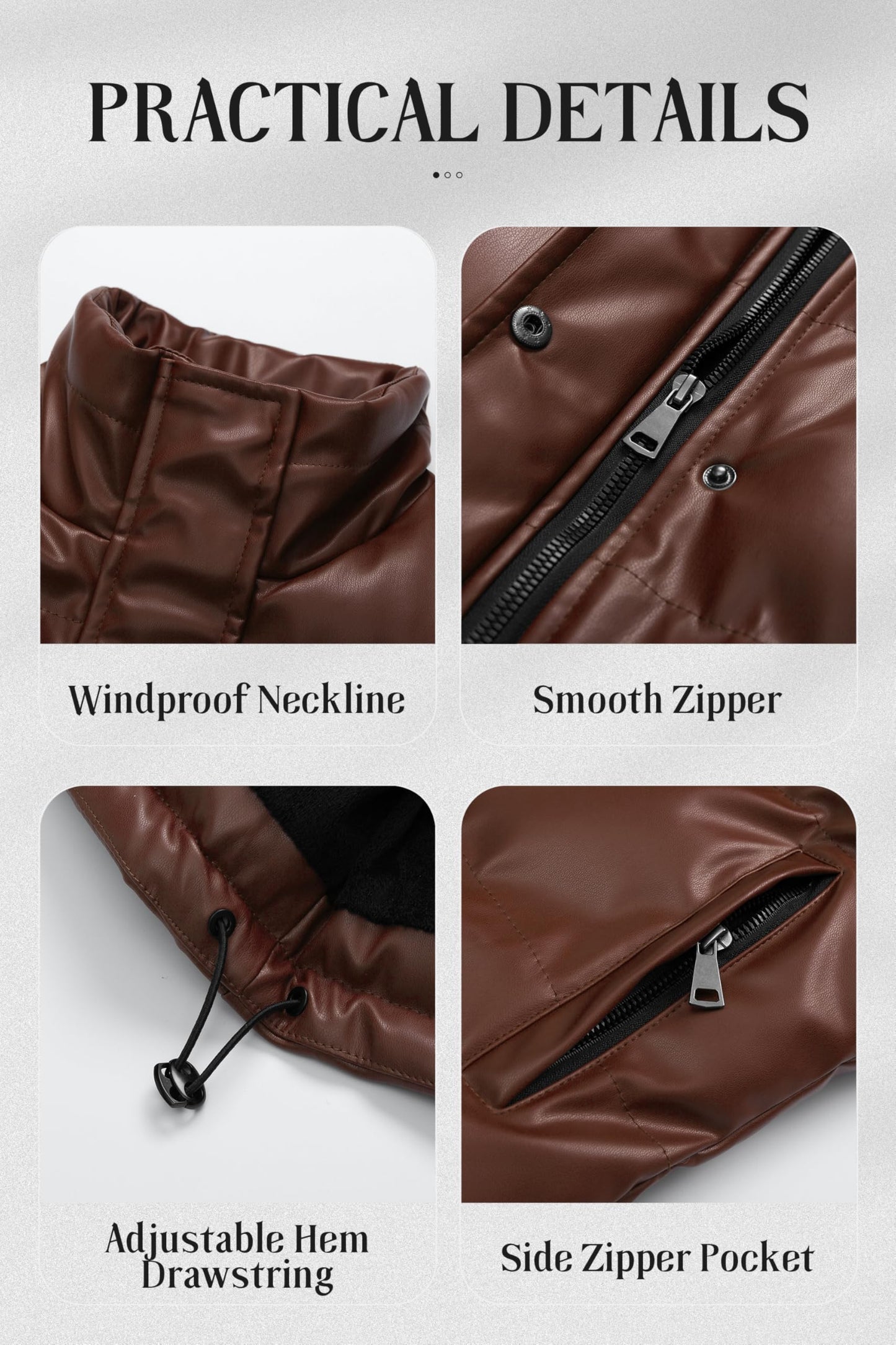 Chrisuno Womens Faux Leather Puffer Jacket Motorcycle Winter Coat Abrigos De Invierno Para Mujer Women's Thicken Quilted Warm Parka Brown 3XL