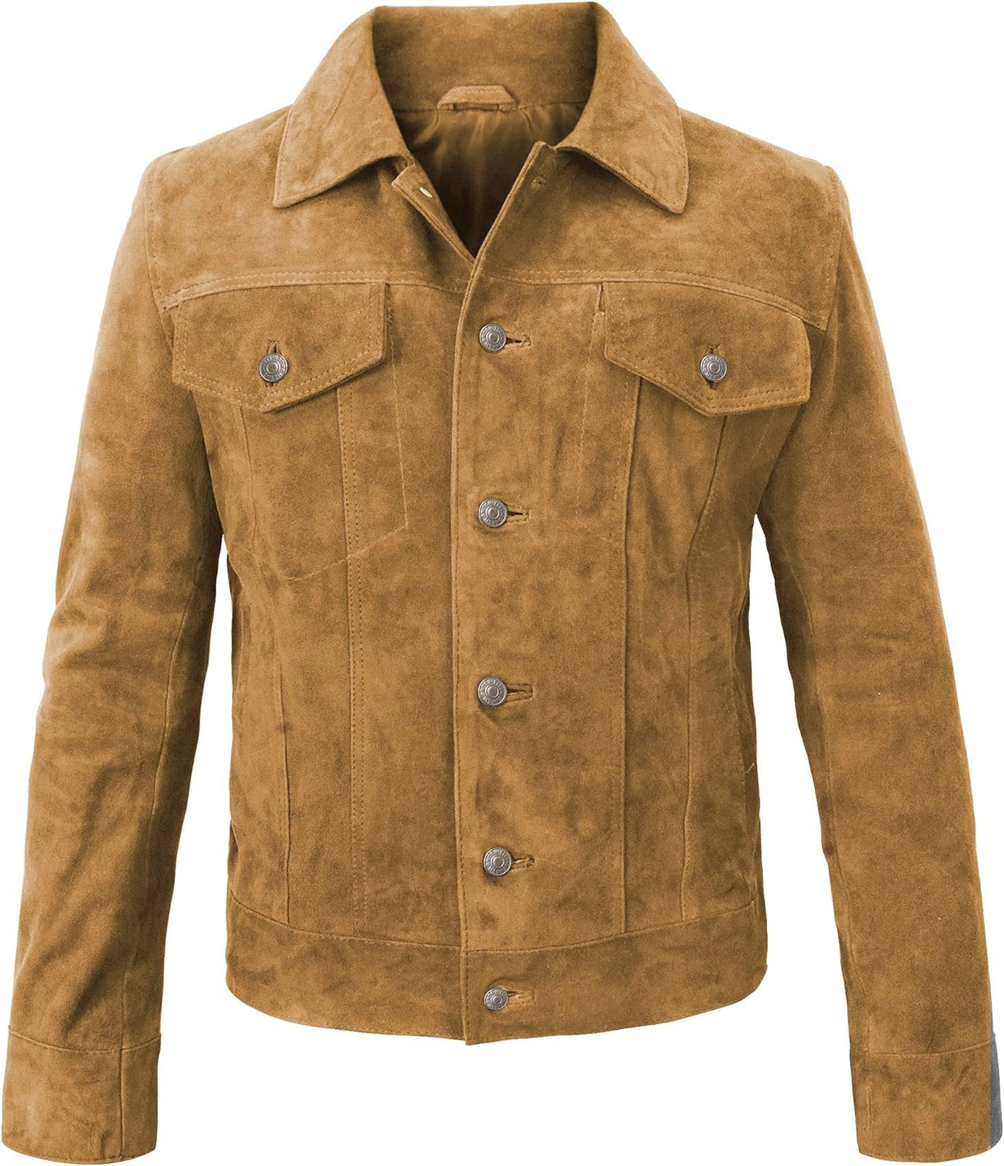 LP-FACON Mens Trucker Brown Suede Western Style Cowboy Leather Jacket XL