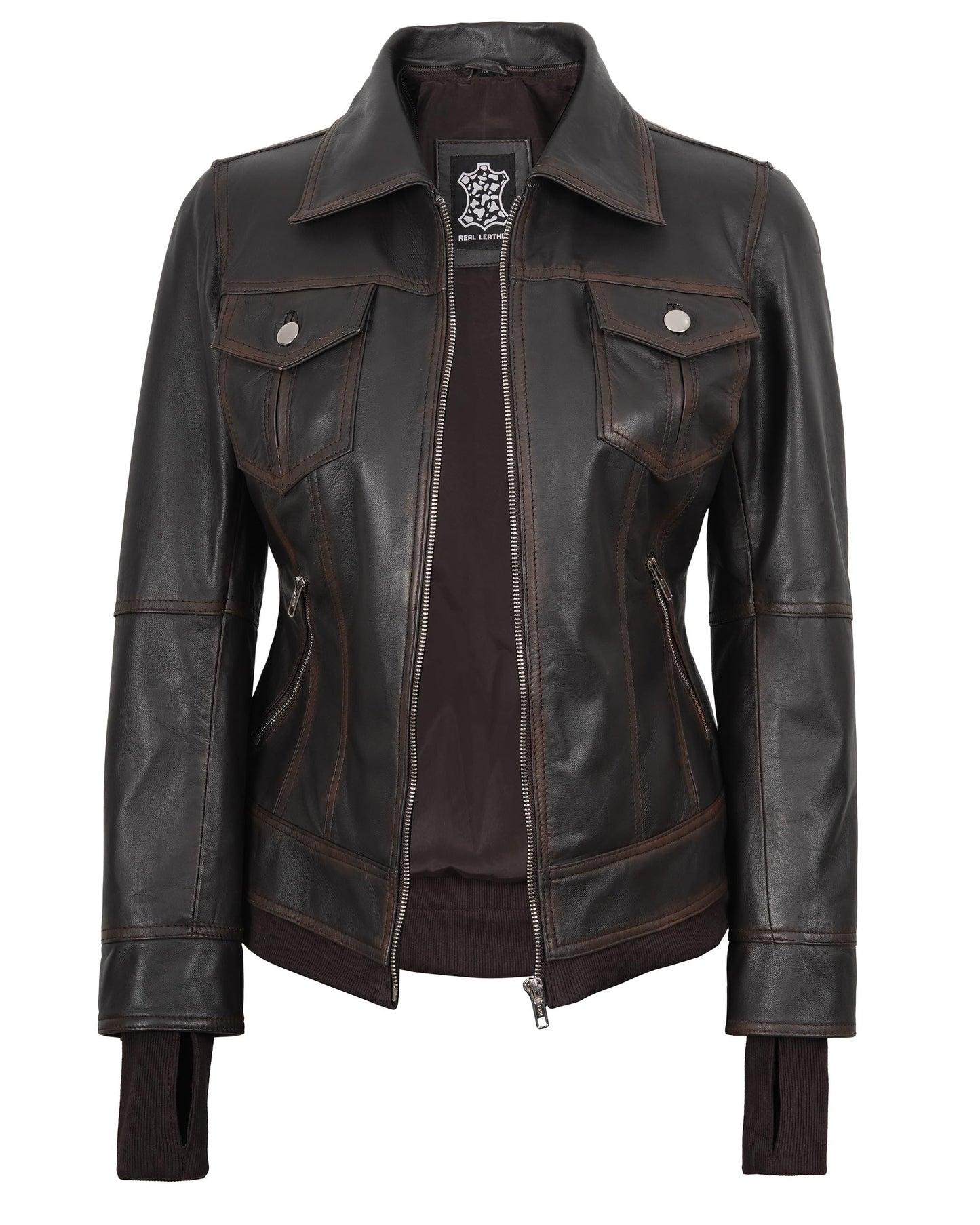 fjackets Leather Jackets For Women - Removable Hood Real Lambskin Tralee Ruboff Leather Jacket Women (N2) | [1316122] S